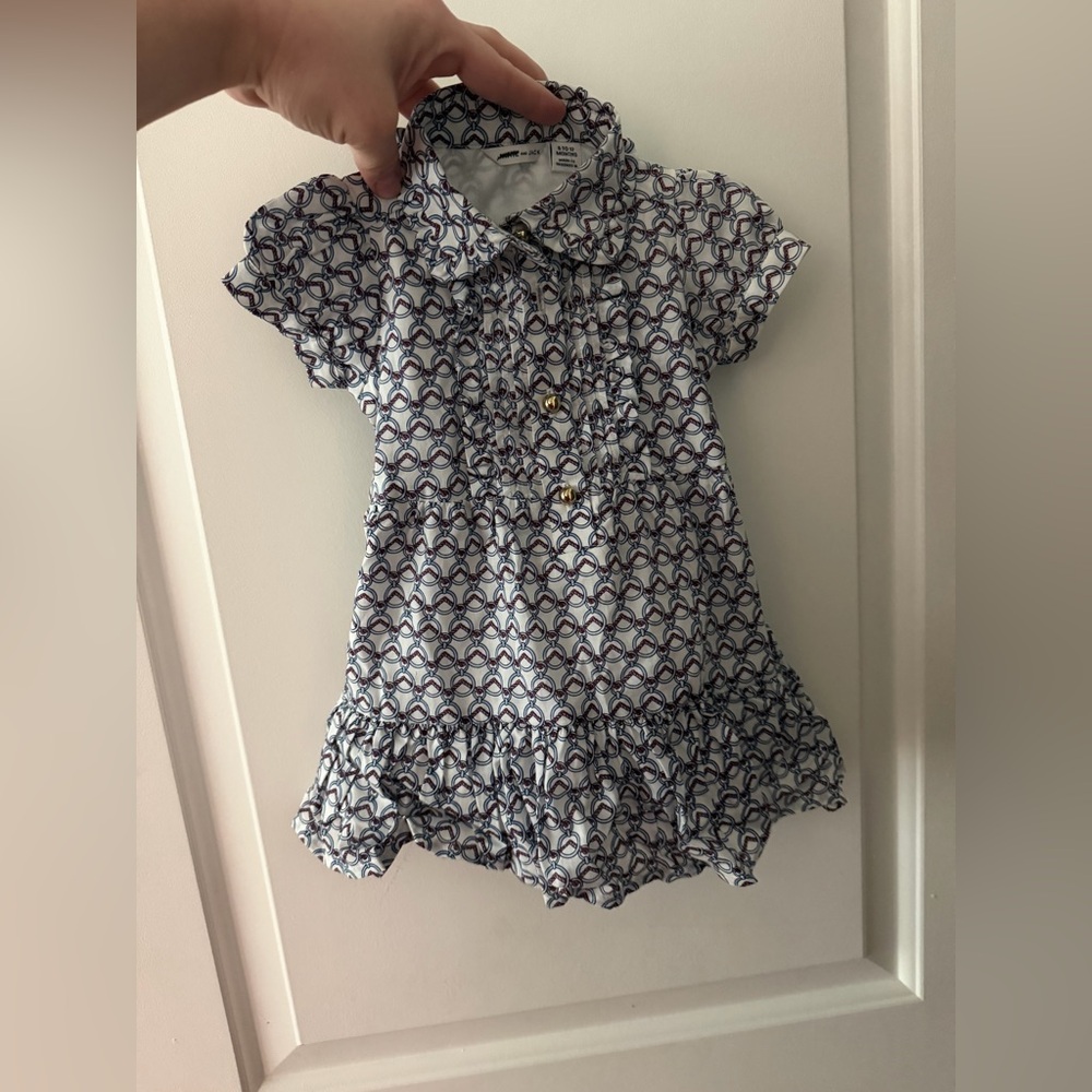 NWT Janie and Jack Tiered Baby Dress in White and Blue
